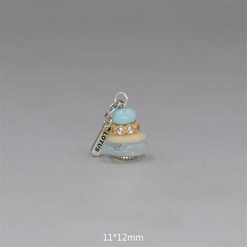 Collana con ciondolo calmante in labradorite con vari cristalli e Buddha Stones Zen Cairn - Ciondolo in amazzonite, topazio e acquamarina 11*12 mm - image 34