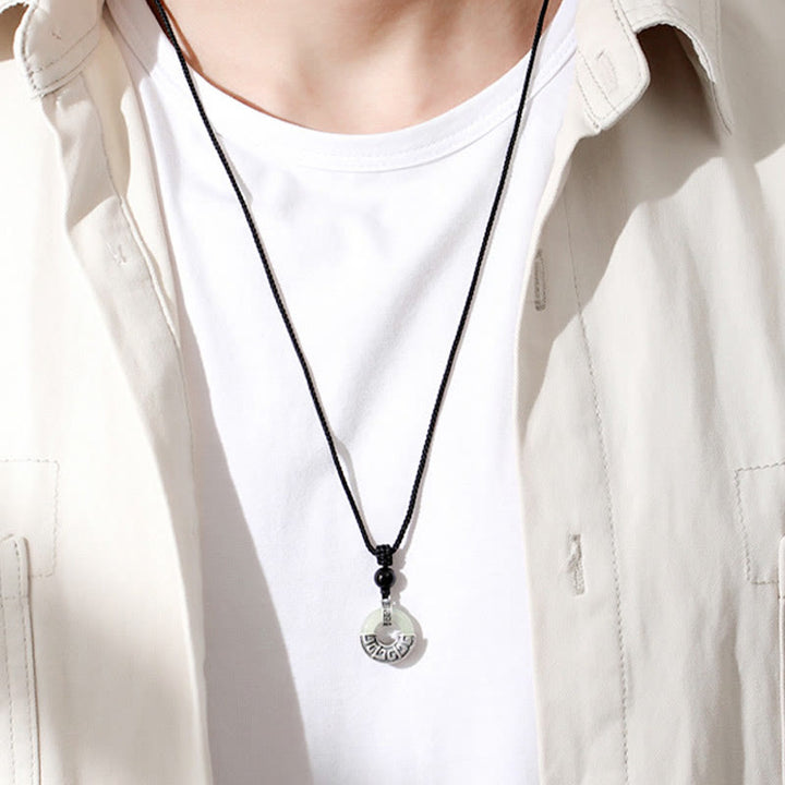 Collana con ciondolo Buddha Stones in argento sterling 925, giada naturale di Hetian, fibbia della pace e prosperità