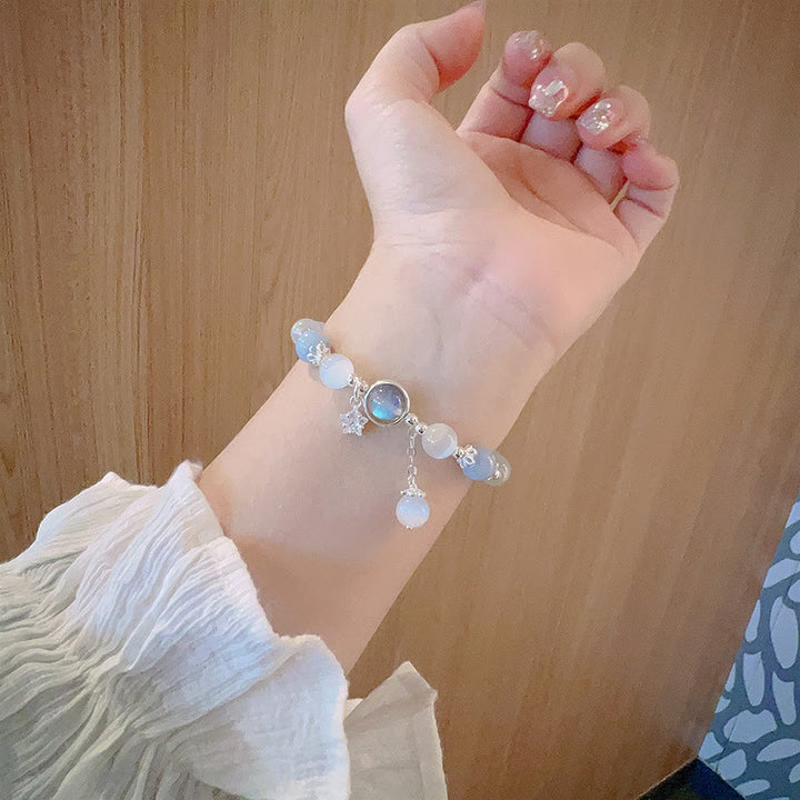 Braccialetto di supporto con ciondolo a forma di stella a forma di farfalla, pietra di luna e occhio di gatto Buddha Stones