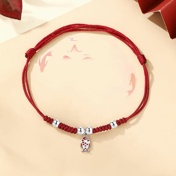 Bracciale rosso intrecciato a mano in argento sterling 925 con pesce koi fortunato e ricchezza , Buddha Stones