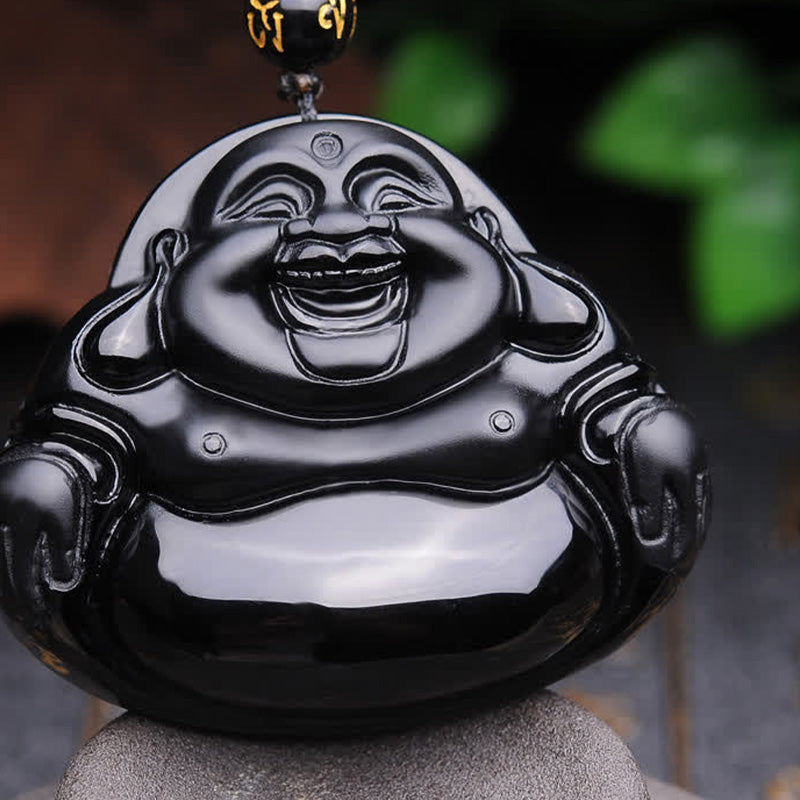 Collana con ciondolo di trasformazione in ossidiana nera Buddha Stones Laughing Buddha - Ossidiana nera - image 1