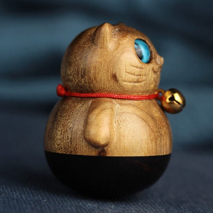 Buddha Stones Mini Gatto Fortunato Gattino Phoebe Zhennan Decorazione di Benedizione del Legno - image 12