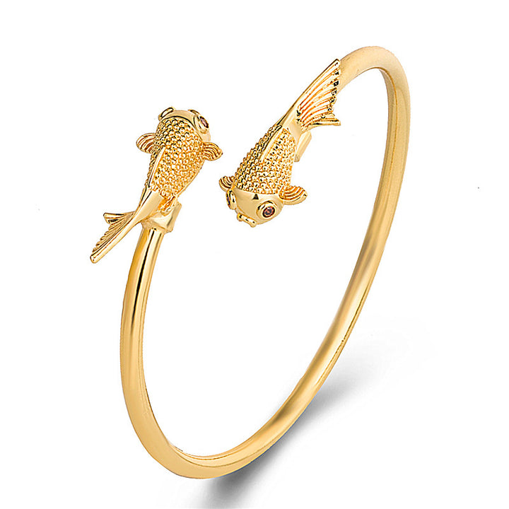 Bracciale Buddha Stones Double Koi Fish Rame Prosperità Ricchezza
