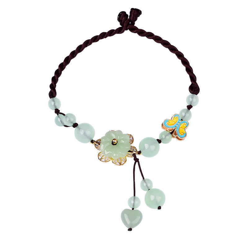 Buddha Stones Fiore Giada Farfalla Fortuna Abbondanza Charm Cavigliera