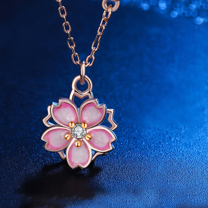 Collana con ciondolo a forma di fiore di ciliegio in argento sterling 925 con Buddha Stones e protezione girevole