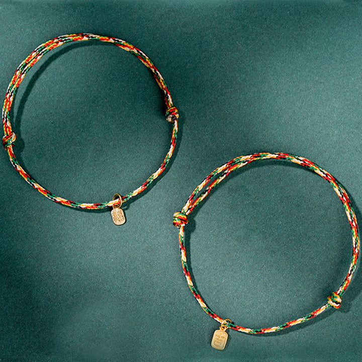 Buddha Stones di buon auspicio Fu carattere pace e gioia fortuna braccialetto multicolore fatto a mano per bambini e adulti