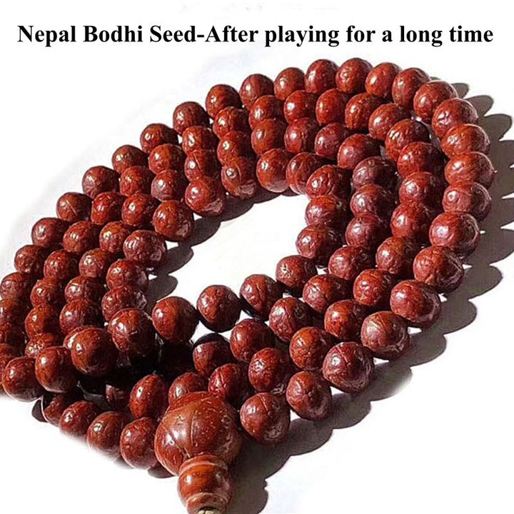 Buddha Stones 108 Mala Beads Nepal Bodhi Seed Fortuna Ricchezza Braccialetto con Nappa - image 14