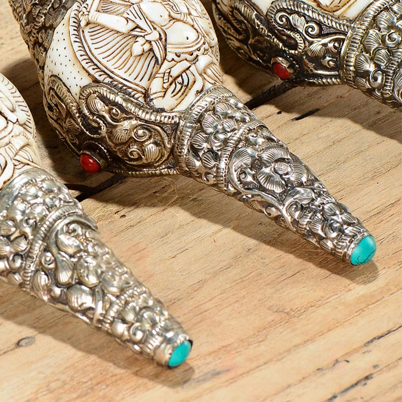 Decorazione positiva della ricchezza della conchiglia del Buddha Shankha incisa a mano tibetana