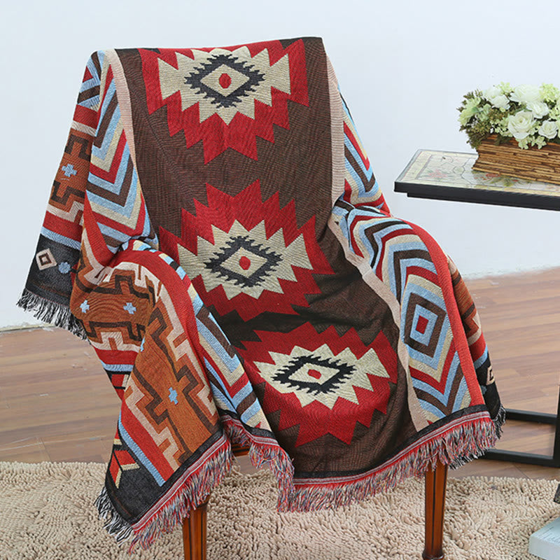 Coperta artigianale tinta a mano con motivo geometrico tibetano Buddha Stones