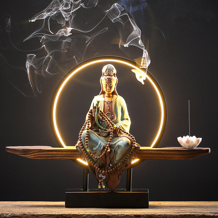 Buddha Stones Buddha Avalokitesvara Ceramica Loto Rilassamento Bruciatore di Incenso Decorazione