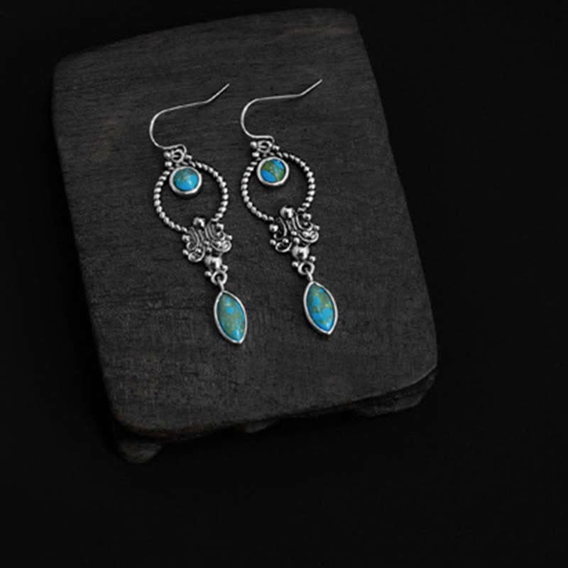 Orecchini pendenti a goccia con motivo a goccia turchese vintage in argento sterling 925 Buddha Stones