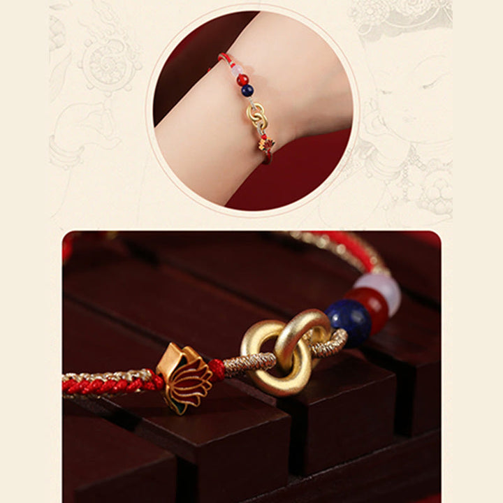 Braccialetto di buon auspicio con fibbia a doppia pace in argento sterling 925 Buddha Stones