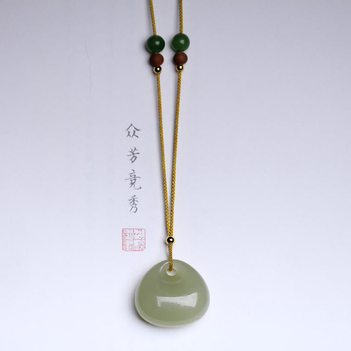 Collana con ciondolo in corda della prosperità con motivo a piccola borsa in giada naturale di Hetian