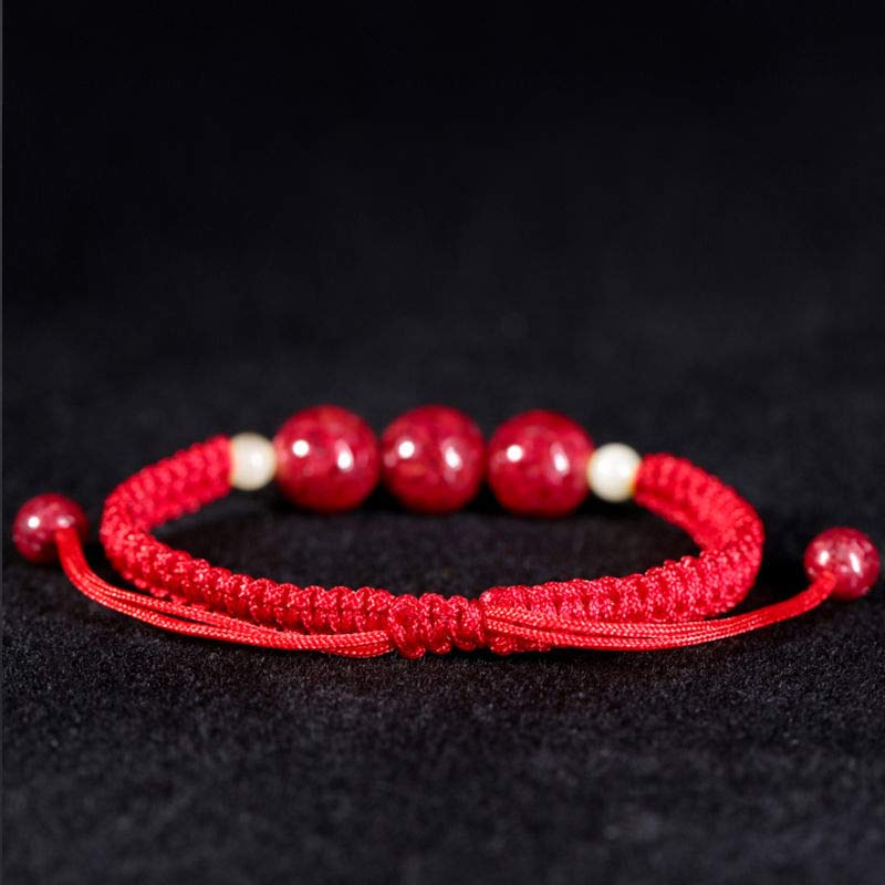 Braccialetto rosso con corda e cinabro per bambini, con Buddha Stones
