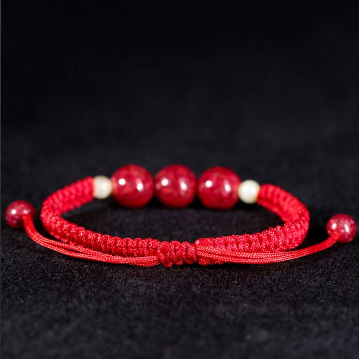Braccialetto rosso con corda e cinabro per bambini, con Buddha Stones
