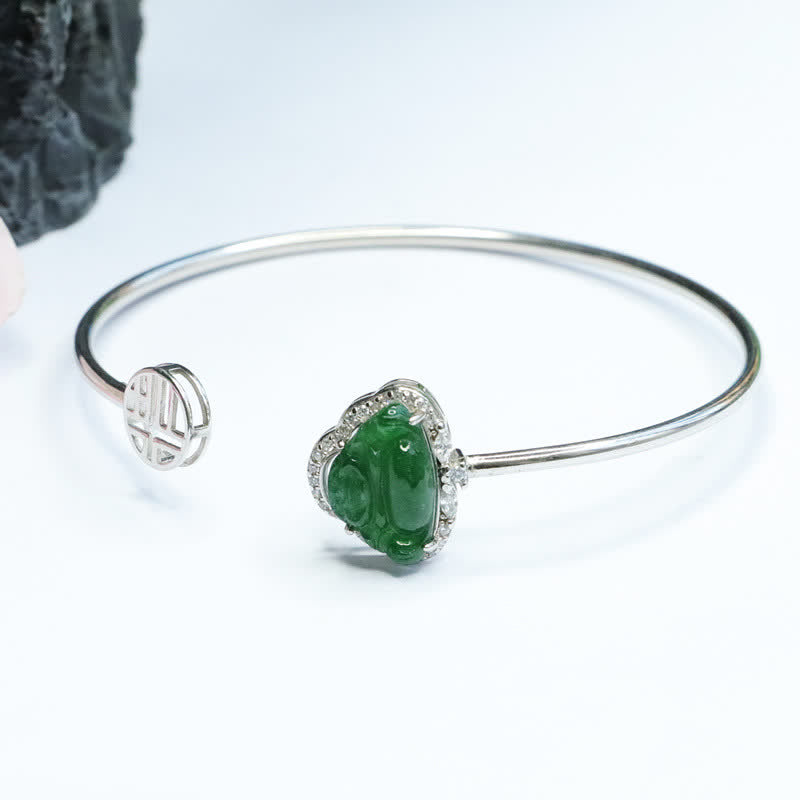 Braccialetto portafortuna Buddha Stones in argento sterling 925 con Buddha che ride e giada