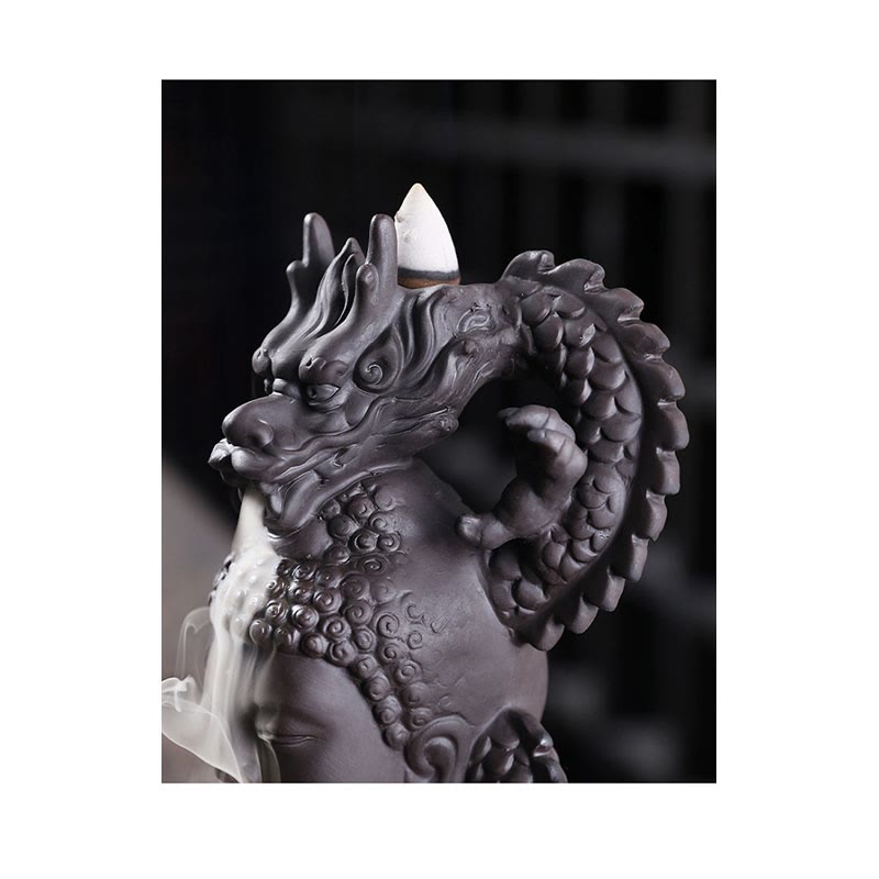 Buddha Stones Buddha Drago Nuvole di buon auspicio Argilla viola Bruciatore di incenso curativo Decorazione
