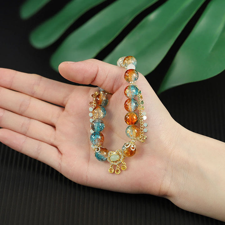 Braccialetto della fortuna con ciondolo cinese con perline di vetro colorate Liuli Buddha Stones