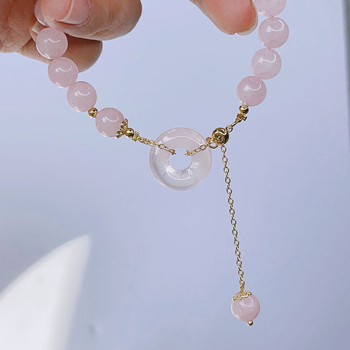 Braccialetto con ciondolo in cristallo rosa naturale Buddha Stones Peace Buckle Love - image 2