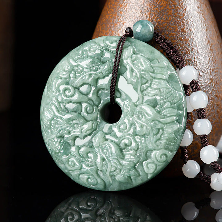 Buddha Stones Anno del Drago Giada Naturale Nove Draghi Fibbia della Pace Collana di Protezione Pendente