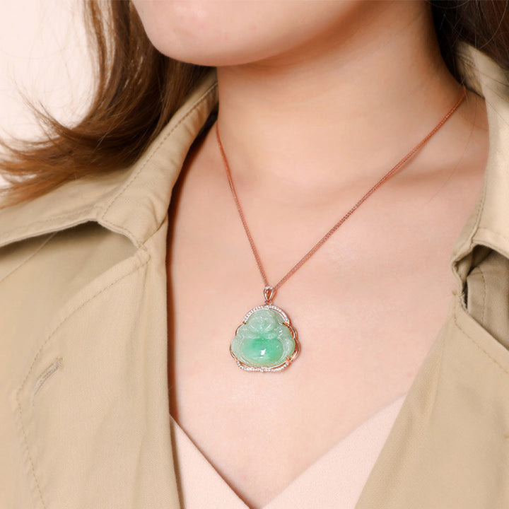Collana con ciondolo a forma di Buddha che ride in argento sterling 925 con giada naturale e catena di prosperità - image 5