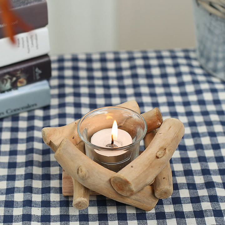 Portacandele in legno con Buddha Stones, decorazione per la casa