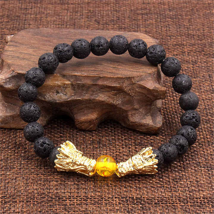 Braccialetto di perline con benedizione del drago, pietra lavica turchese bianco Buddha Stones