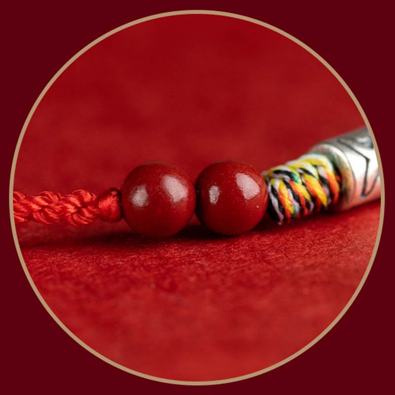 Buddha Stones 925 Sterling Silver Koi Fish Cinnabar Bead Wealth Braccialetto intrecciato artigianale Cavigliera