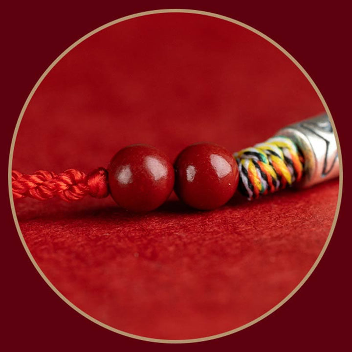 Buddha Stones 925 Sterling Silver Koi Fish Cinnabar Bead Wealth Braccialetto intrecciato artigianale Cavigliera