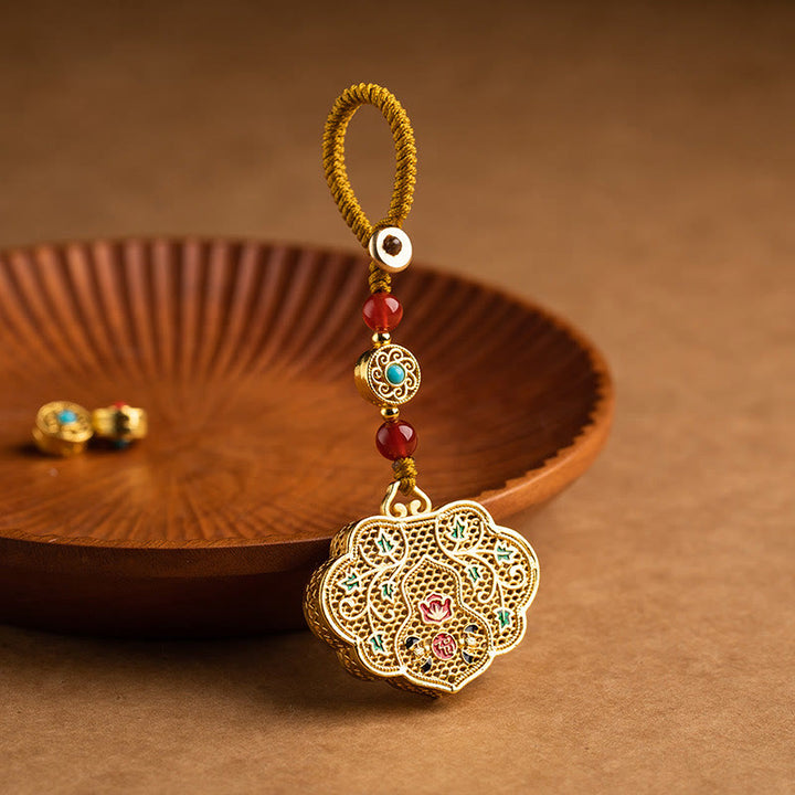 Portachiavi con ciondolo a forma di lucchetto con Buddha Stones, carattere Fu, fortuna e benedizione