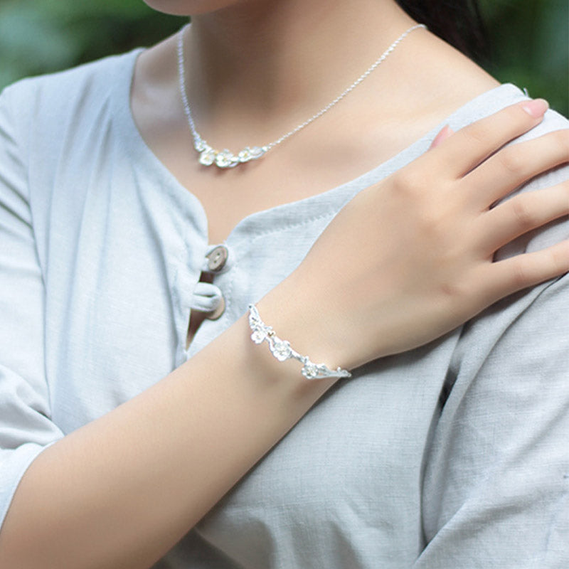 Buddha Stones Braccialetto regolabile con benedizione a forma di fiore di prugna in argento sterling 925 - image 10