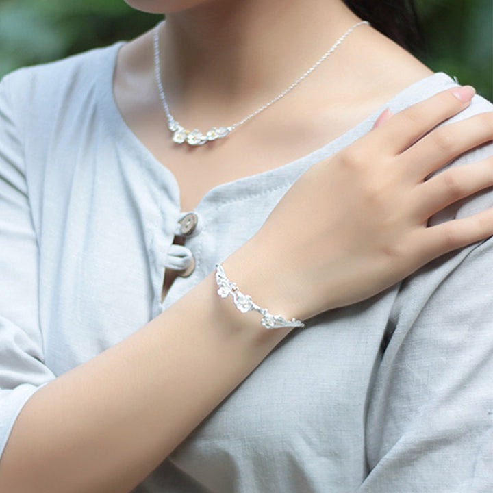 Buddha Stones Braccialetto regolabile con benedizione a forma di fiore di prugna in argento sterling 925 - image 10