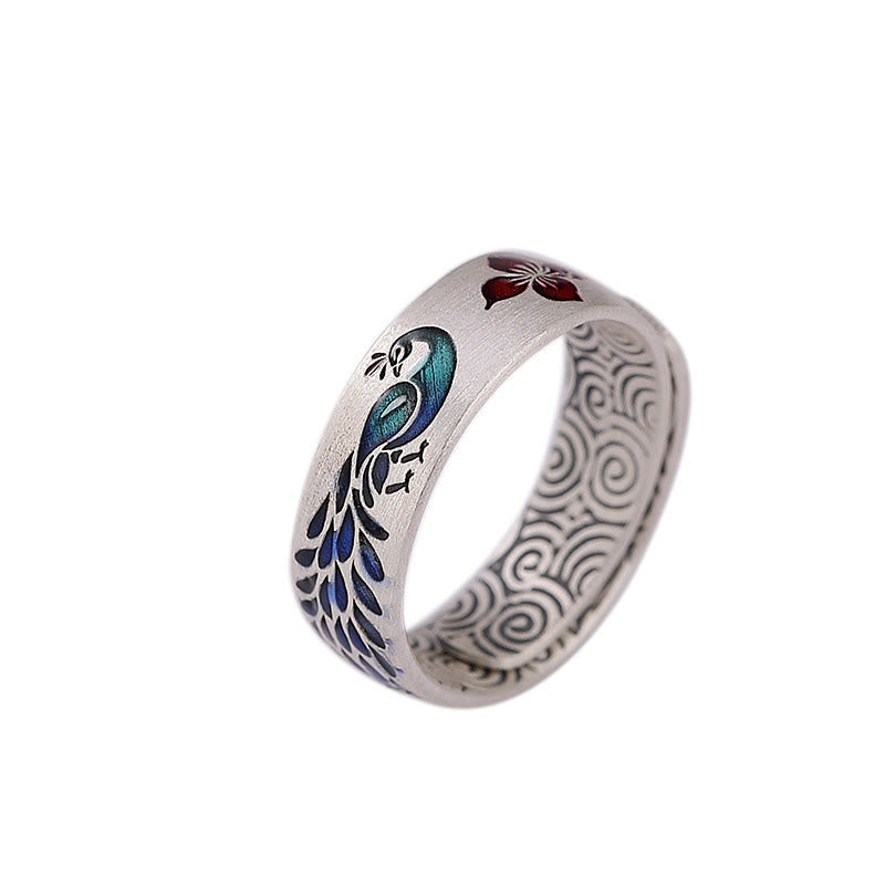 Anello con ciondolo a forma di fiore di loto inciso in argento sterling 999 con Buddha Stones e nuvole di buon auspicio
