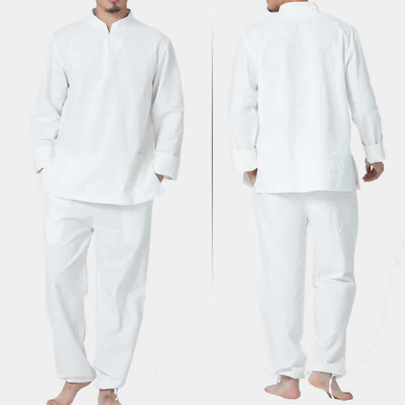 Buddha Stones Spirituale Zen Meditazione Yoga Preghiera Pratica Cotone Lino Abbigliamento Uomo Set