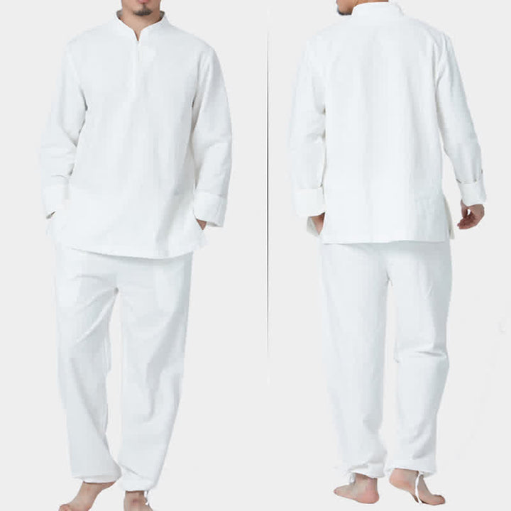 Buddha Stones Spirituale Zen Meditazione Yoga Preghiera Pratica Cotone Lino Abbigliamento Uomo Set