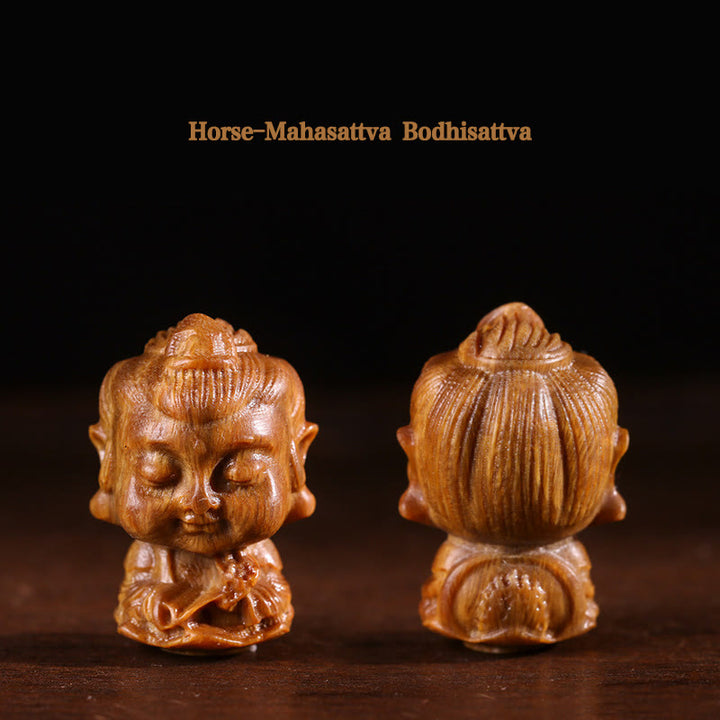 Zodiaco cinese Natale Buddha Sandalo verde Loto Inciso Decorazione positiva per la casa