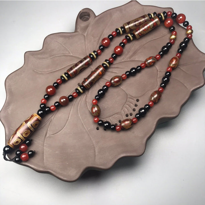 Collana di Buddha Stones perline Dzi a nove occhi, agata rossa, ricchezza e salute