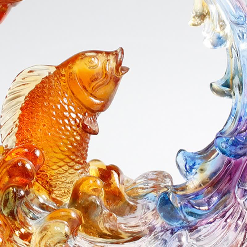 Buddha Stones Feng Shui Drago Koi Pesce Fatto a Mano Liuli Cristallo Arte Pezzo Decorazione Casa Ufficio