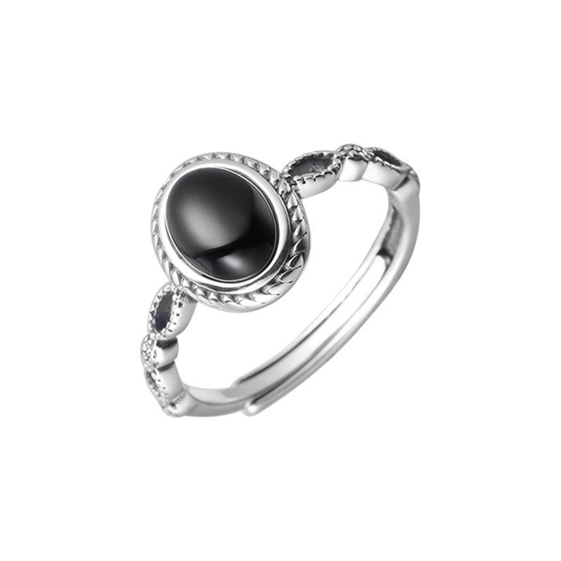 Anello della fortuna in onice nero in argento sterling 925 Buddha Stones