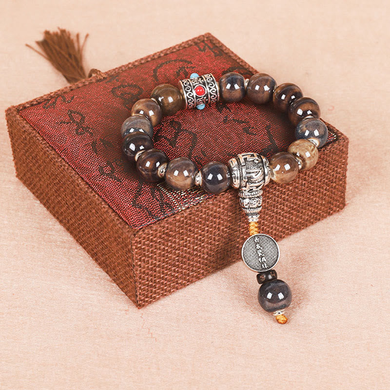 Buddha Stones Tibet Om Mani Padme Hum Ruota di preghiera Dorje Vajra Perline di vetro incise Bracciale della saggezza