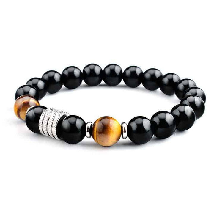 Bracciale Buddha Stones in ossidiana nera naturale con occhio di tigre e forza