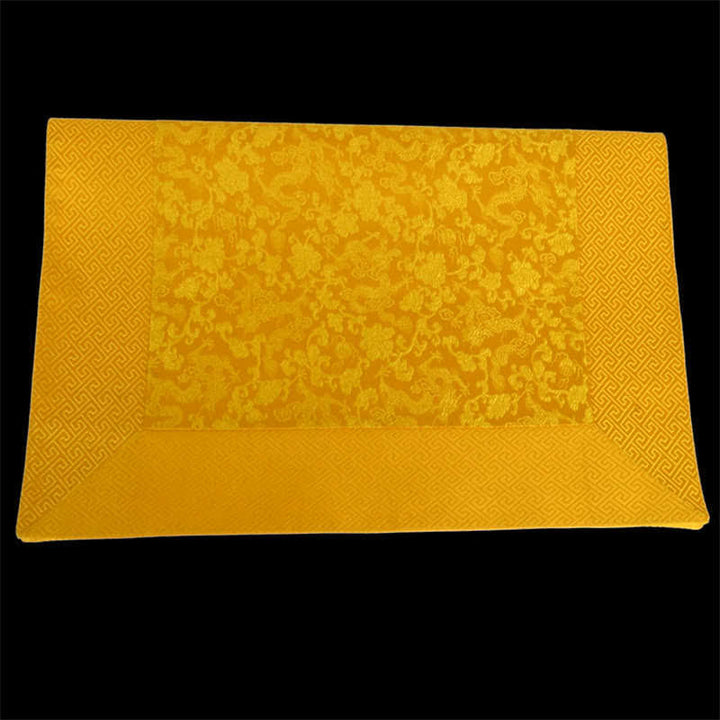 Tappetino jacquard con motivo a drago e fiori per altare di preghiera, simboli tibetani di buon auspicio