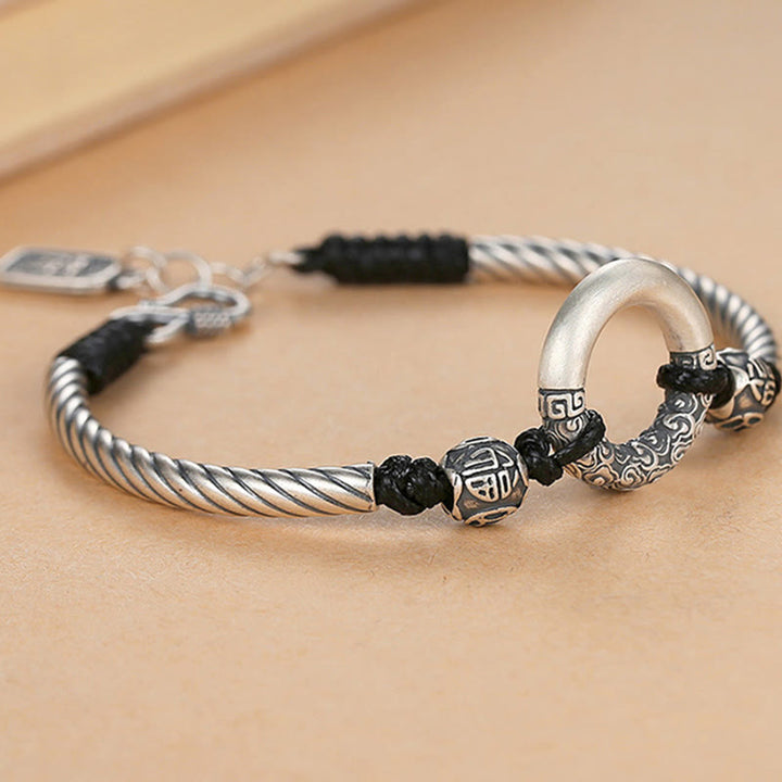 Braccialetto Buddha Stones 999 Sterling Silver Fu Character Peace Buckle Copper Coin Nuvole di Buon Auspicio Fortuna - image 1