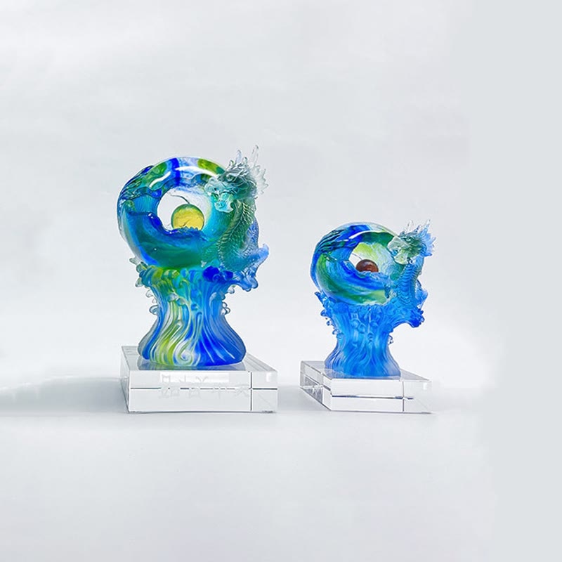 Buddha Stones fatte a mano Drago azzurro Liuli Cristallo Arte Pezzo Successo Protezione Casa Ufficio Decorazione