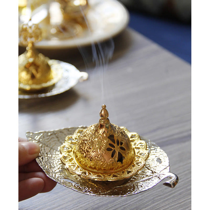 Sottobicchiere in foglia d'oro tibetano, bruciatore di incenso per meditazione