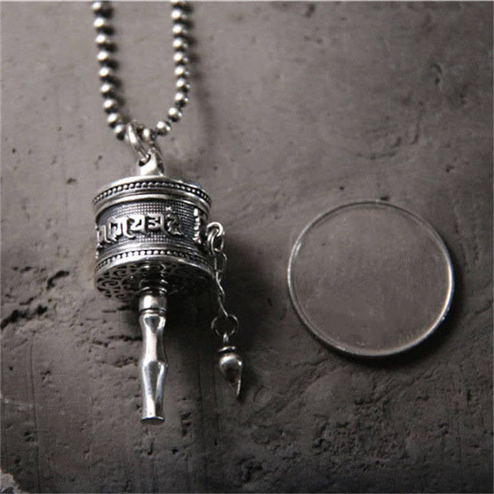 Collana con ciondolo girevole in argento sterling 925 Om Mani Padme Hum con ruota di preghiera Buddha Stones - image 4