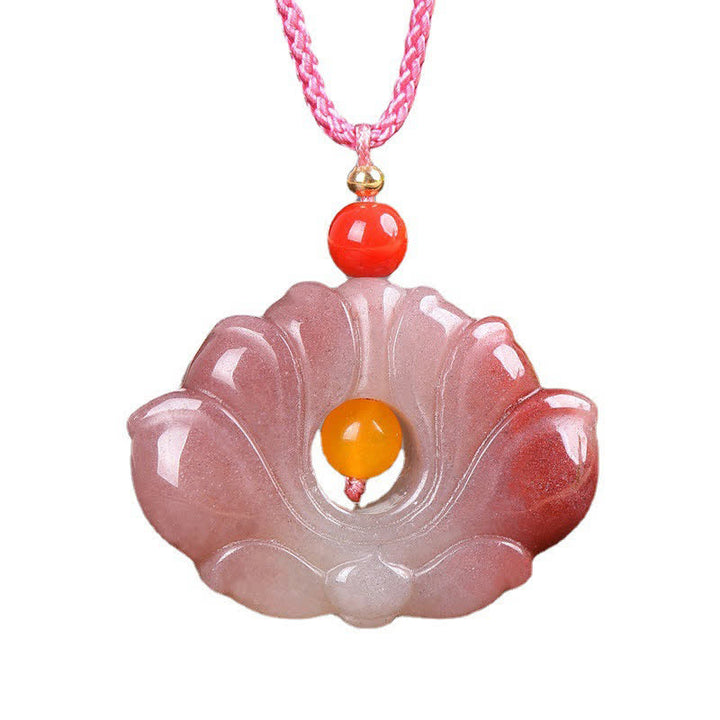 Collana con ciondolo di fiori di loto in giada di seta dorata rosa e ricchezza
