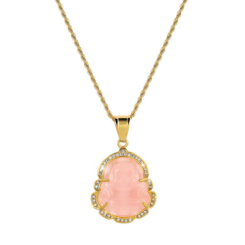 Collana con ciondolo a forma di Buddha in giada con Buddha che ride, riempita in oro 18 carati, Buddha Stones - Rosa - image 9