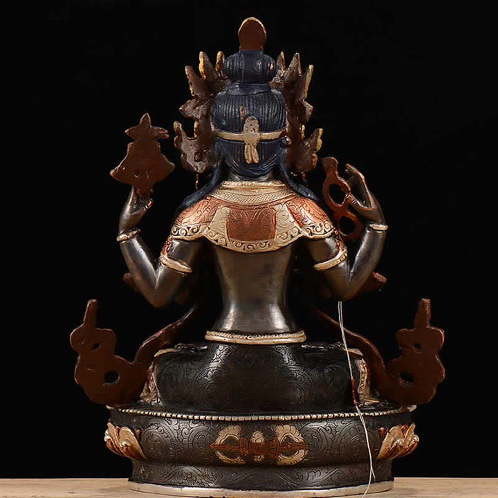 Statua di rame di protezione di Avalokitesvara a quattro braccia del Bodhisattva Chenrezig Decorazione
