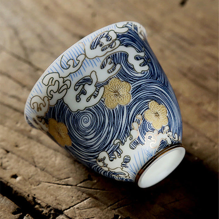 Tazze da tè in ceramica con onde del mare e dell'oceano vintage Buddha Stones